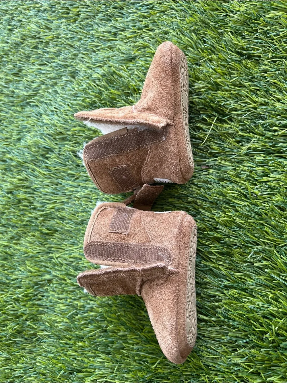 UGG Baby Suede Booties in Chestnut with Shearling Trim
